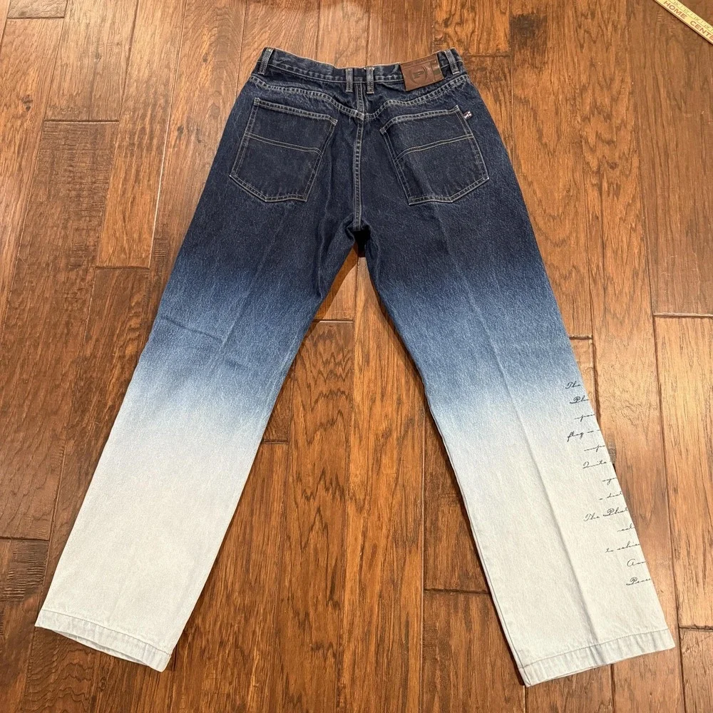 Vintage Phat Farm Jeans Mens 32x34 Blue White Ombre Script Baggy Y2K Streetwear